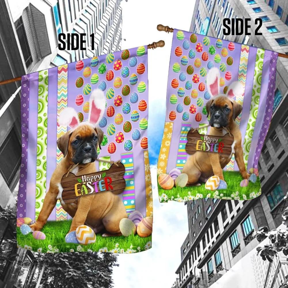 Puppy Boxer 1 Happy Easter American House Flag - Easter Garden Flag - Easter Outdoor Decor