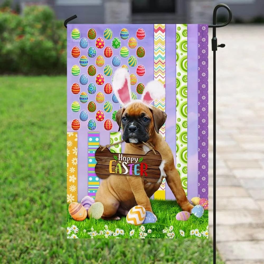 Puppy Boxer 1 Happy Easter American House Flag - Easter Garden Flag - Easter Outdoor Decor