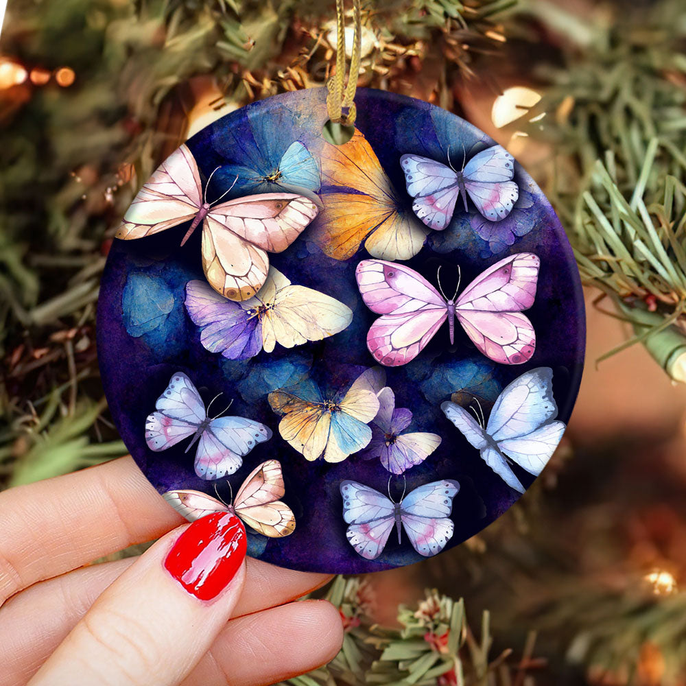 Purple Butterfly Circle Ornament - Christmas Ornament - Ciaocustom