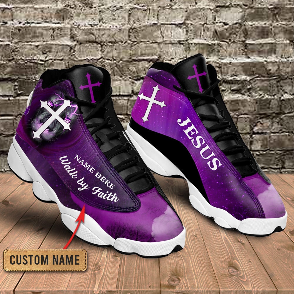 Purple Walk By Faith Lion Jesus J13 Shoes - Personalized Name Faith Shoes - Jesus Shoes