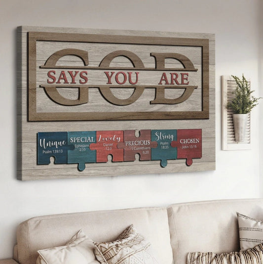 Puzzles God Says You Are Canvas Wall Art - Christian Poster - Religious Wall Decor