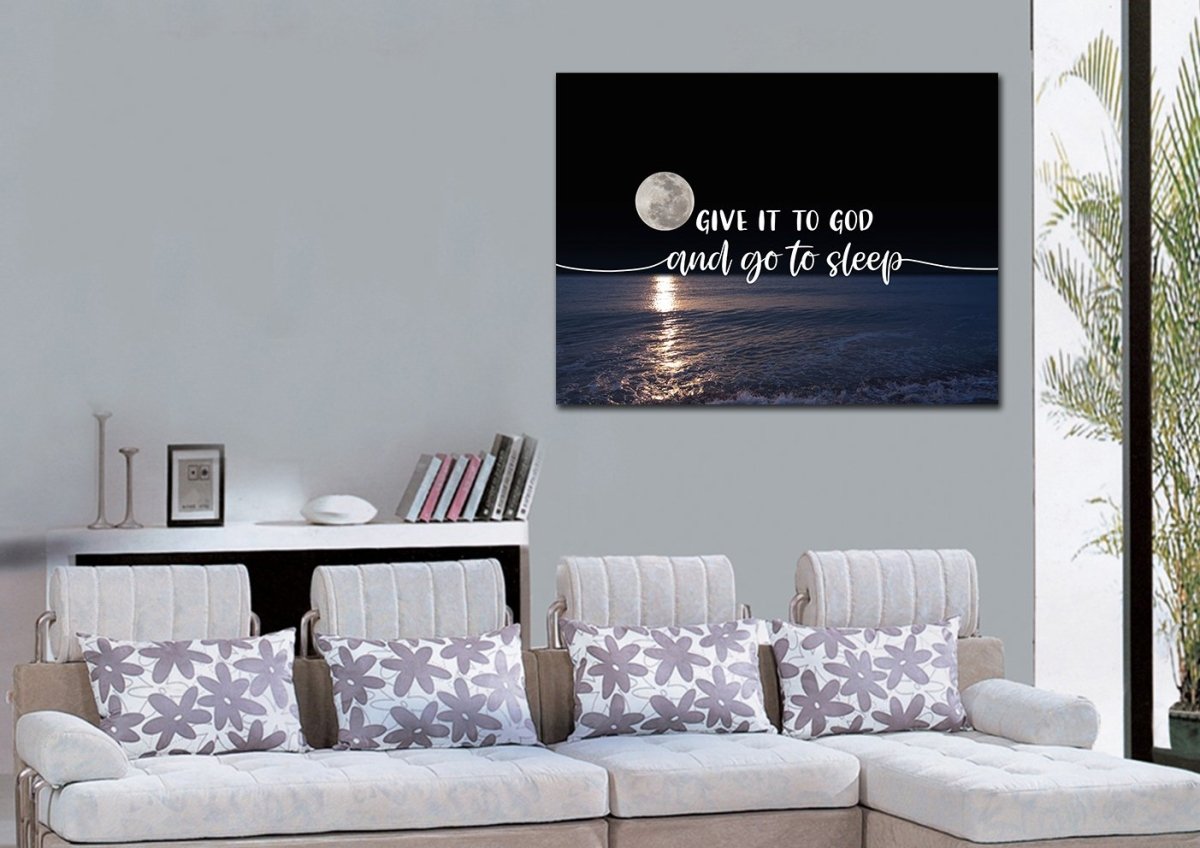 Quiet Sea Give It To God And Go To Sleep Sign, Wall Art & Decor - Christian Canvas Wall Art