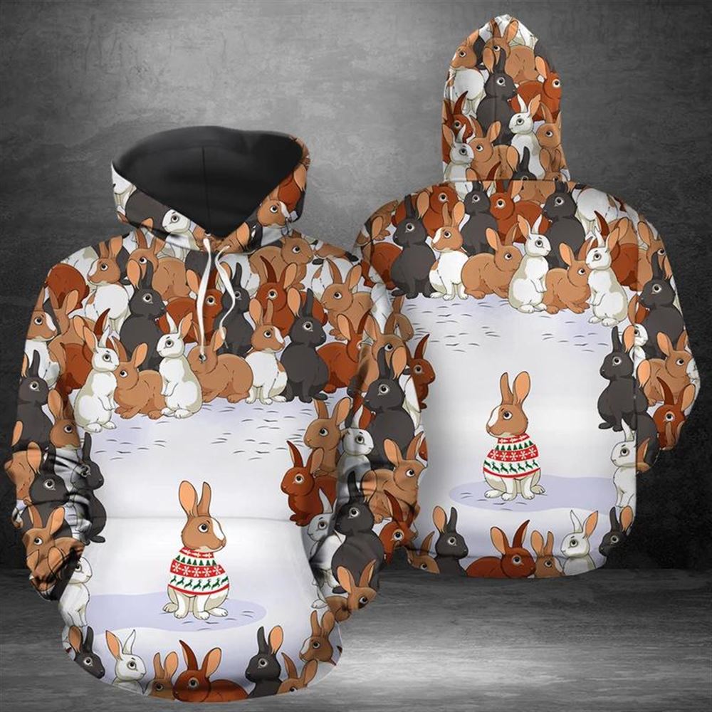 Rabbit Christmas All Over Print 3D Hoodie For Men And Women, Christmas Gift, Warm Winter Clothes, Best Outfit Christmas