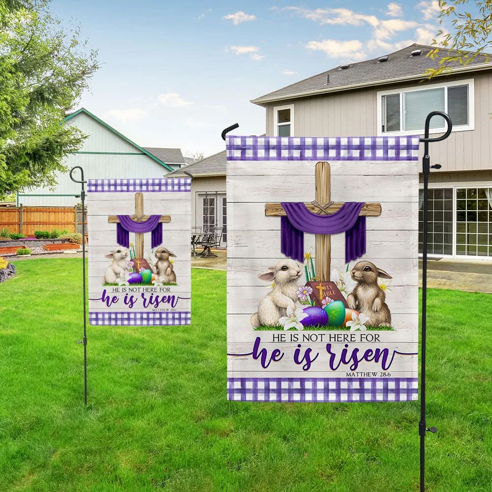 Rabbit He Is Not Here For He Is Risen House Flags - Easter Jesus Garden Flags - Religious Easter Flag