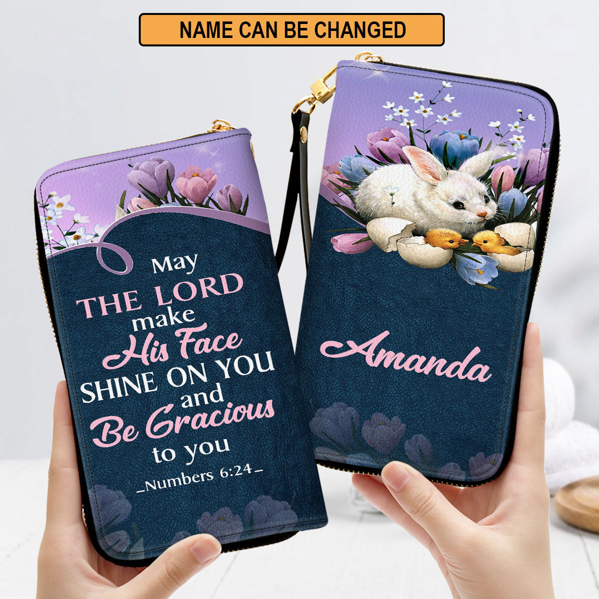 Rabbit May The Lord Make His Face Shine On You Clutch Purse For Women - Personalized Name - Christian Gifts For Women