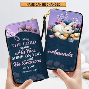 Rabbit May The Lord Make His Face Shine On You Clutch Purse For Women - Personalized Name - Christian Gifts For Women