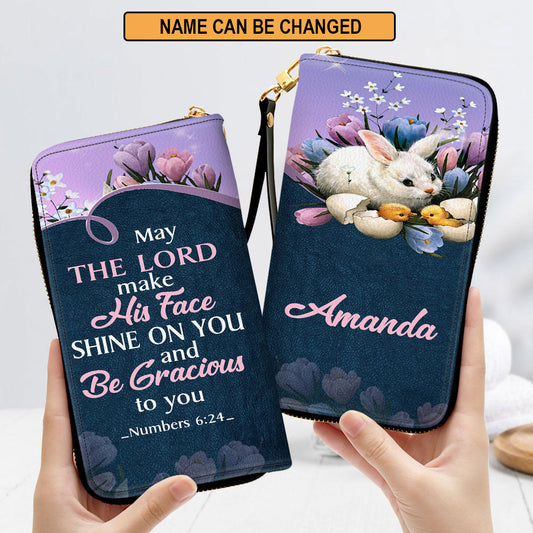 Rabbit May The Lord Make His Face Shine On You Clutch Purse For Women - Personalized Name - Christian Gifts For Women