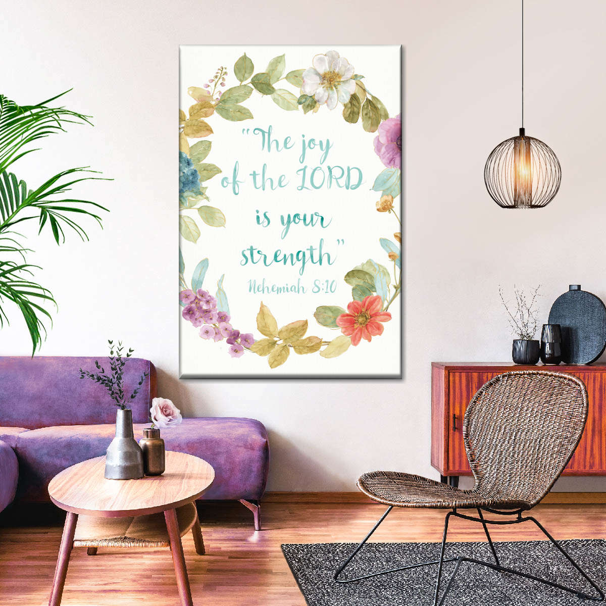 Rainbow Seeds Proverb The Joy Of The Lord Is Your Strength Wall Art Canvas - Canvas Religious Wall Art - Christian Wall Decor Living Room
