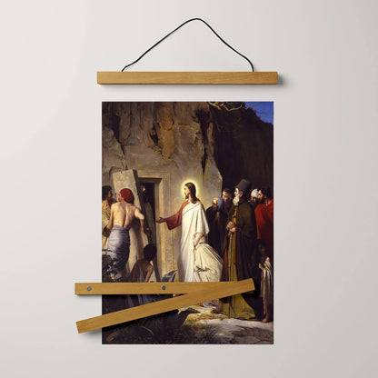 Raising Lazurus From The Dead Hanging Canvas Wall Art - Christan Wall Decor - Religious Canvas