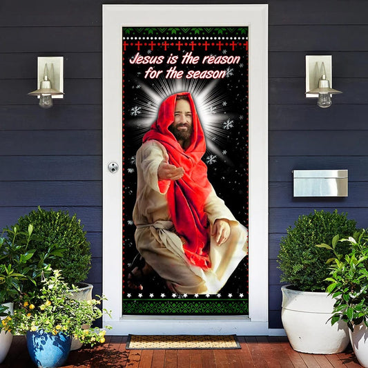 Reason For The Season Jesus Christ Christmas Door Cover - Christmas Door Cover - Christmas Outdoor Decoration