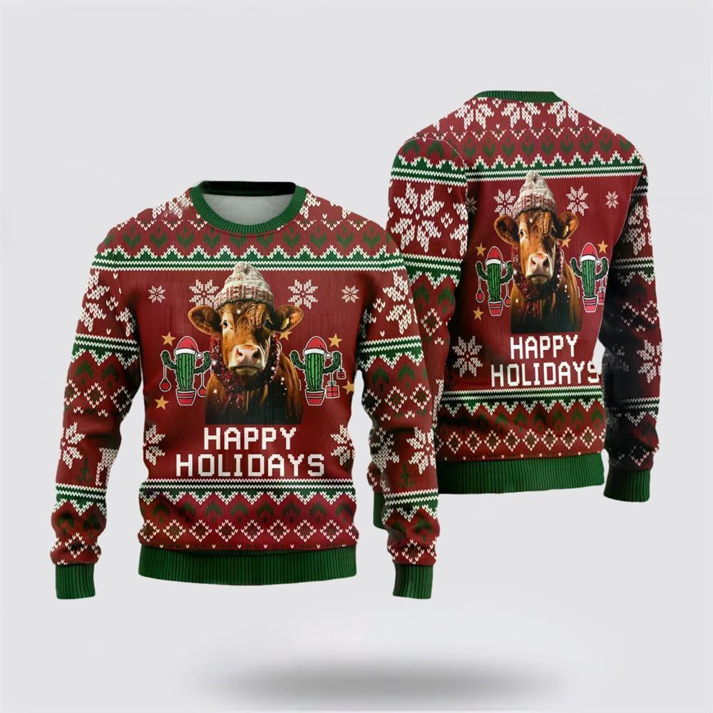 Red Angus Cows Ugly Christmas Sweater, Farm Sweater, Christmas Gift, Best Winter Outfit Christmas