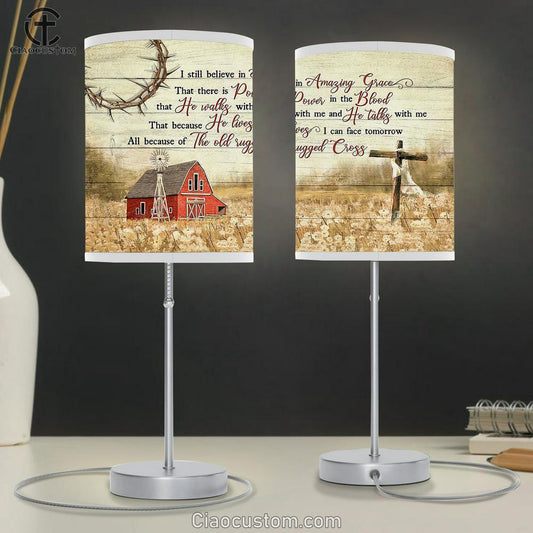Red Barn I Still Believe In Grace Table Lamp Art - Bible Verse Lamp Art - Room Decor Christian