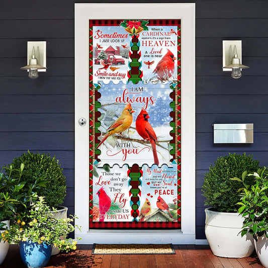 Red Bird I Am Always With You Door Cover - Religious Door Decorations