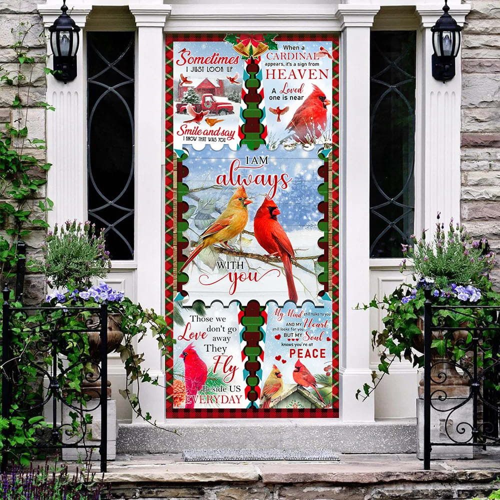 Red Bird I Am Always With You Door Cover - Religious Door Decorations
