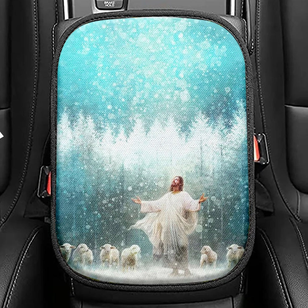 Red Cardinal Be Still And Know That I Am God Seat Box Cover, Christian Car Center Console Cover, Bible Verse Car Interior Accessories