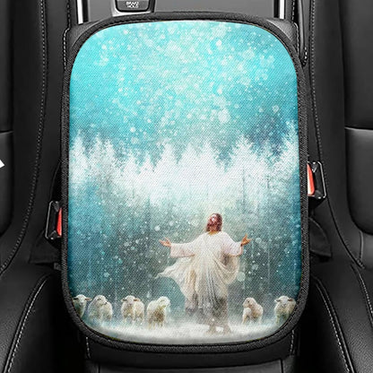 Red Cardinal Be Still And Know That I Am God Seat Box Cover, Christian Car Center Console Cover, Bible Verse Car Interior Accessories