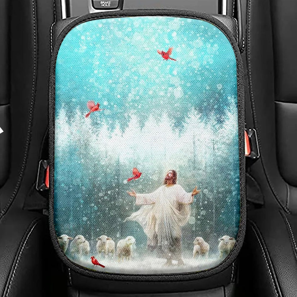 Red Cardinal Be Still And Know That I Am God Seat Box Cover, Christian Car Center Console Cover, Religious Car Interior Accessories