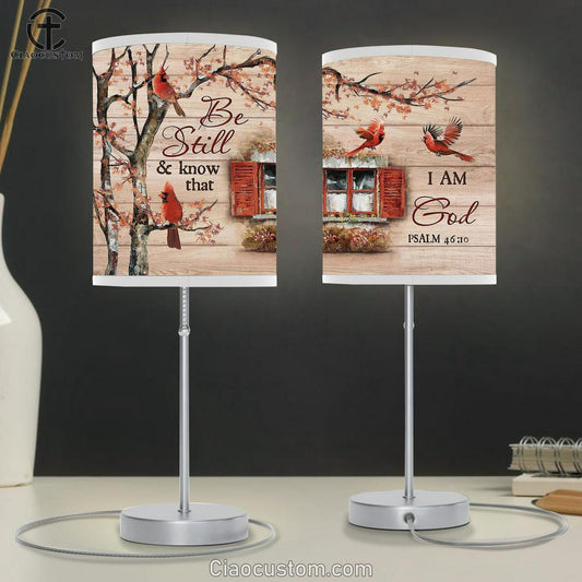 Red Cardinal Be Still & Know That I Am God Table Lamp For Bedroom - Bible Verse Table Lamp - Religious Room Decor