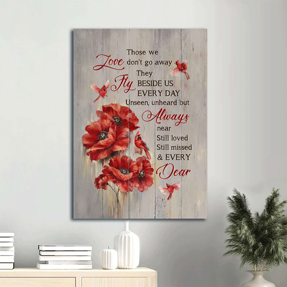 Red Cardinal Christian Brilliant Poppy Flower Heaven Canvas Wall Art - Christian Gift