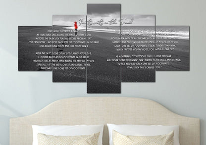 Red Jacket Footprints In The Sand Wall Art & Decor - Christian Canvas Wall Art