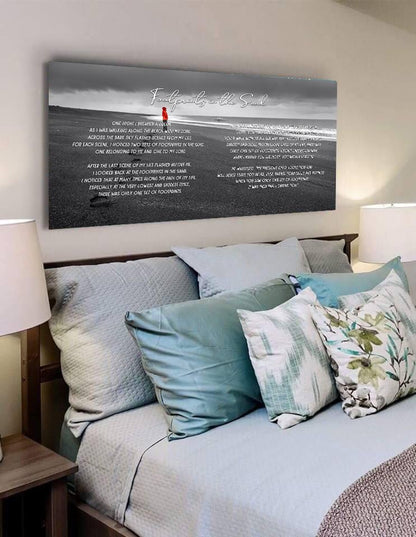 Red Jacket Footprints In The Sand Wall Art & Decor - Christian Canvas Wall Art