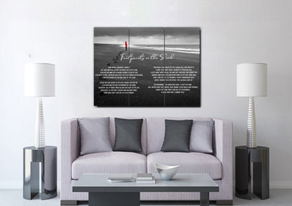 Red Jacket Footprints In The Sand Wall Art & Decor - Christian Canvas Wall Art