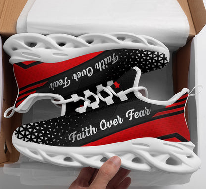 Red Jesus Faith Over Fear Yezy Running Sneakers Max Soul Shoes - Christian Shoes For Men And Women