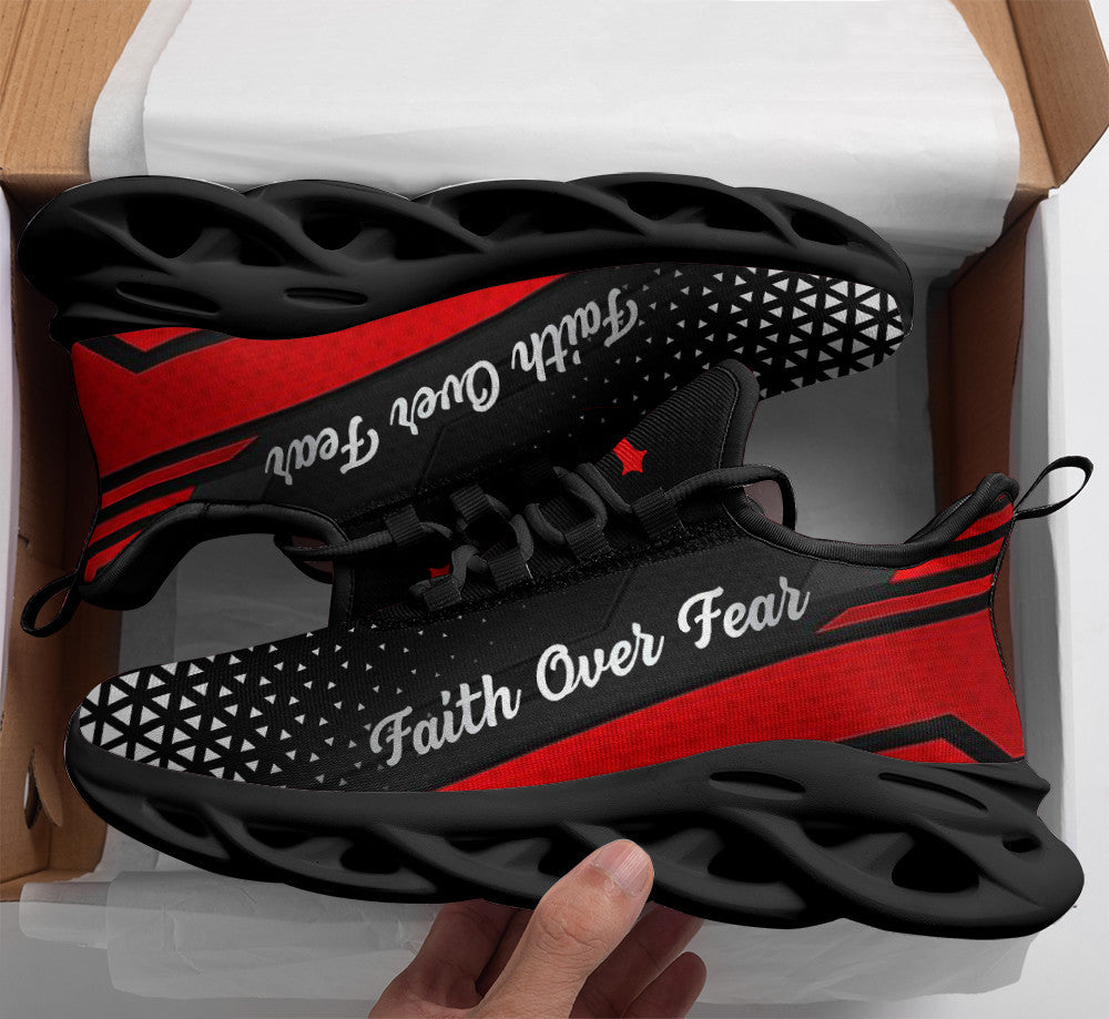 Red Jesus Faith Over Fear Yezy Running Sneakers Max Soul Shoes - Christian Shoes For Men And Women
