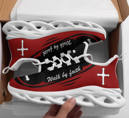 Red Jesus Walk By Faith Yezy Running Sneakers 1 Max Soul Shoes - Christian Shoes For Men And Women