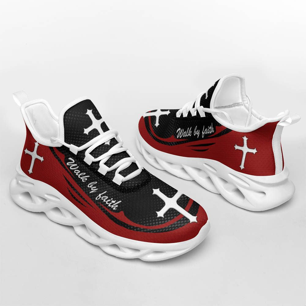 Red Jesus Walk By Faith Yezy Running Sneakers 1 Max Soul Shoes - Christian Shoes For Men And Women