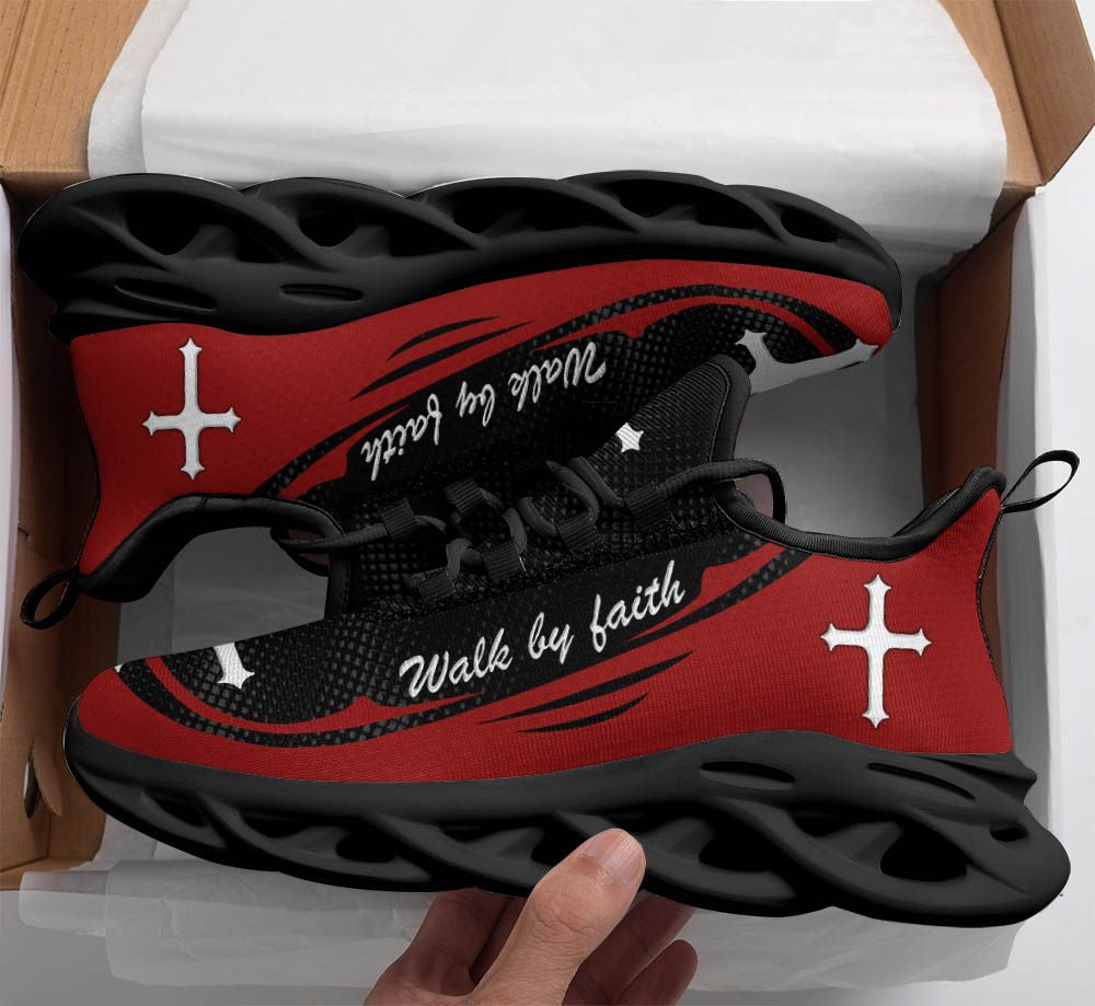 Red Jesus Walk By Faith Yezy Running Sneakers 1 Max Soul Shoes - Christian Shoes For Men And Women