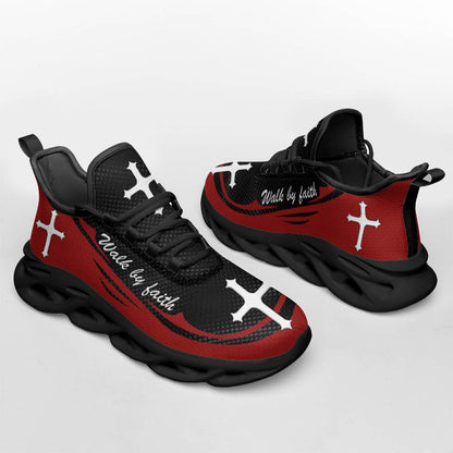 Red Jesus Walk By Faith Yezy Running Sneakers 1 Max Soul Shoes - Christian Shoes For Men And Women