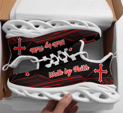 Red Jesus Walk By Faith Yezy Running Sneakers 2 Max Soul Shoes - Christian Shoes For Men And Women