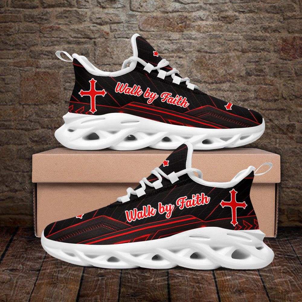 Red Jesus Walk By Faith Yezy Running Sneakers 2 Max Soul Shoes - Christian Shoes For Men And Women