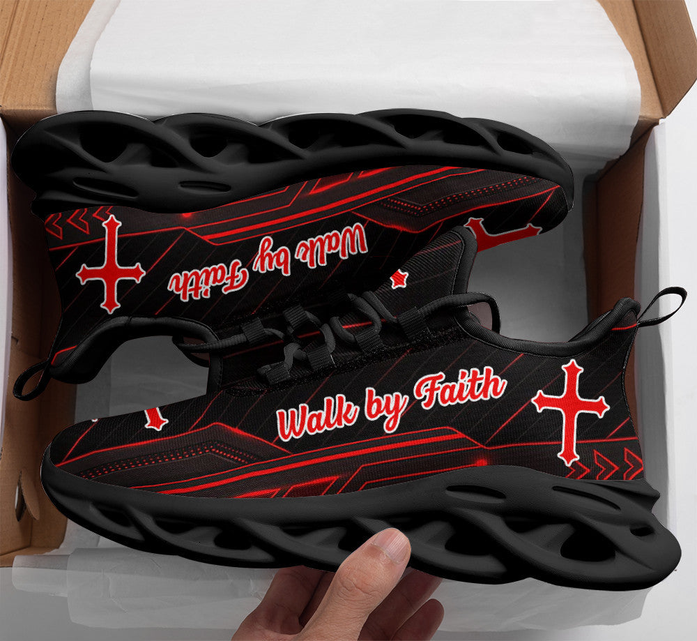 Red Jesus Walk By Faith Yezy Running Sneakers 2 Max Soul Shoes - Christian Shoes For Men And Women