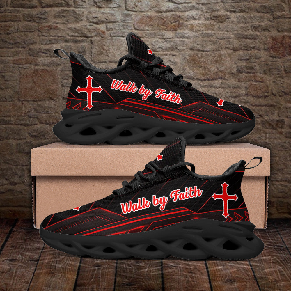 Red Jesus Walk By Faith Yezy Running Sneakers 2 Max Soul Shoes - Christian Shoes For Men And Women
