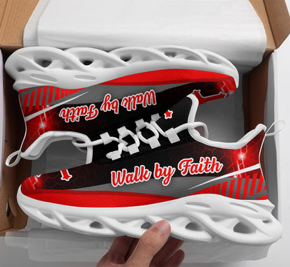 Red Jesus Walk By Faith Yezy Running Sneakers 3 Max Soul Shoes - Christian Shoes For Men And Women