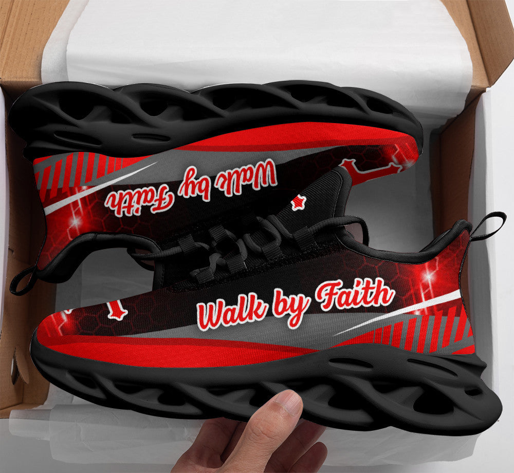 Red Jesus Walk By Faith Yezy Running Sneakers 3 Max Soul Shoes - Christian Shoes For Men And Women