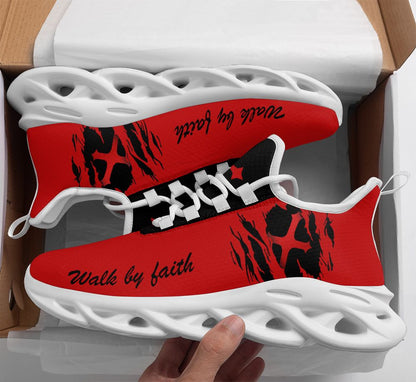 Red Jesus Walk By Faith Yezy Running Sneakers Max Soul Shoes - Christian Shoes For Men And Women