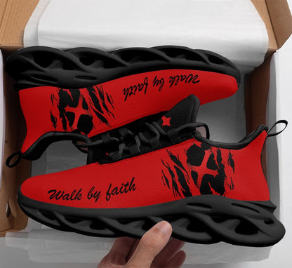 Red Jesus Walk By Faith Yezy Running Sneakers Max Soul Shoes - Christian Shoes For Men And Women