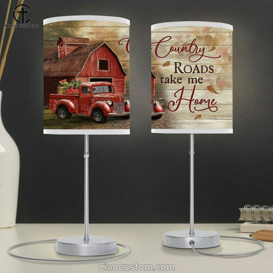 Red Ladybug Car Country Roads Take Me Home Table Lamp For Bedroom - Bible Verse Table Lamp - Religious Room Decor
