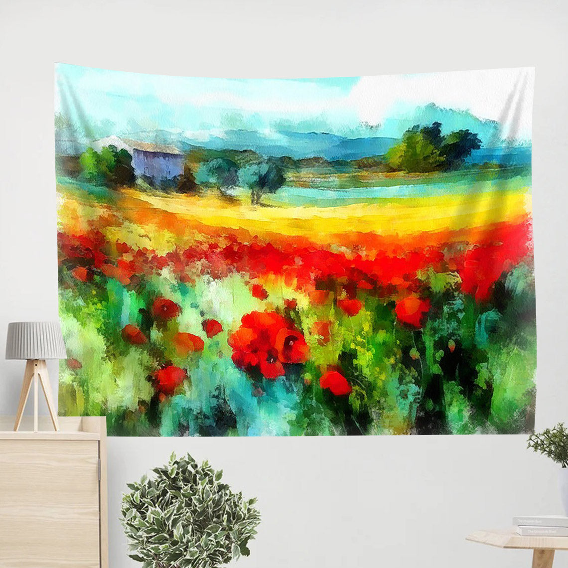 Red Poppies Field Painting Tapestry - Tapestry Wall Decor - Home Decor Living Room