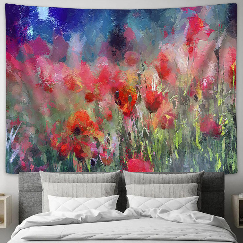 Red Poppies Field Painting Tapestry 1 - Tapestry Wall Decor - Home Decor Living Room