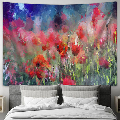 Red Poppies Field Painting Tapestry 1 - Tapestry Wall Decor - Home Decor Living Room