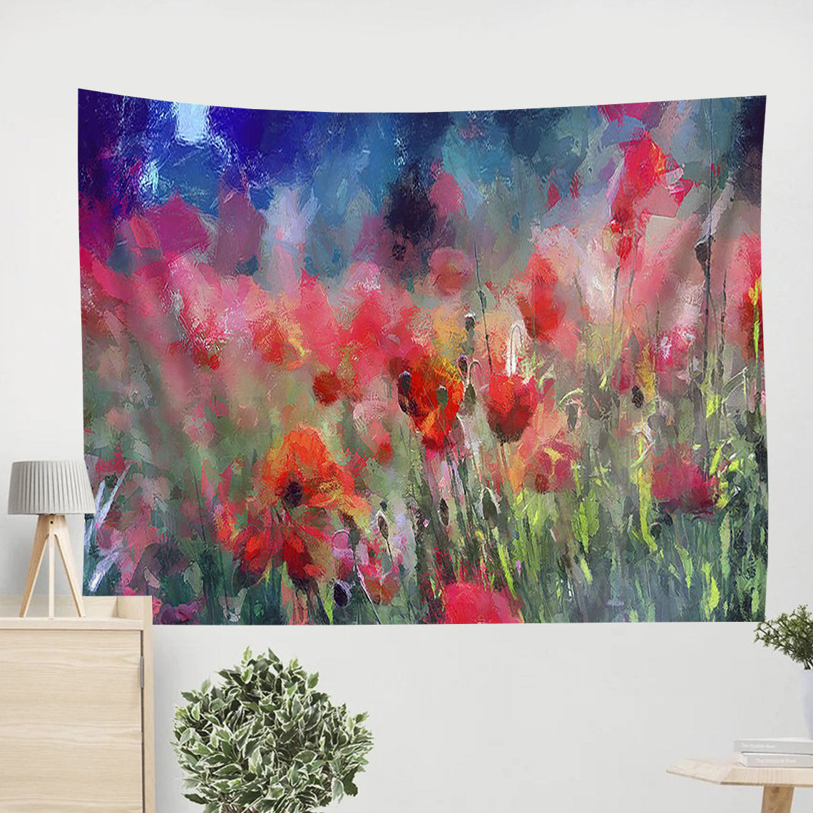 Red Poppies Field Painting Tapestry 1 - Tapestry Wall Decor - Home Decor Living Room