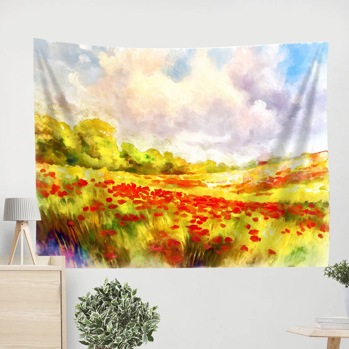 Red Poppies Field Painting Tapestry 2 - Tapestry Wall Decor - Home Decor Living Room