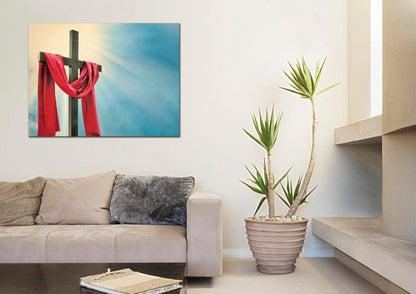 Red Robe Around Cross Canvas - Christian Canvas Wall Art