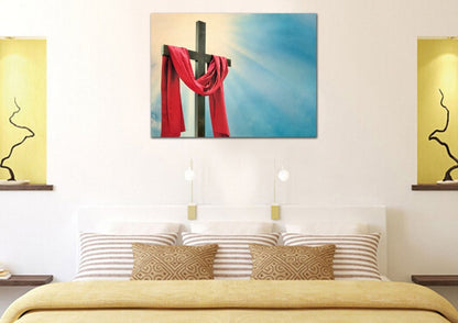 Red Robe Around Cross Canvas - Christian Canvas Wall Art
