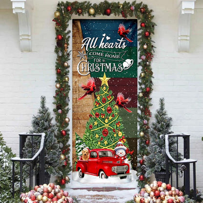 Red Truck Christmas Door Cover - All Hearts Come Home For Christmas Door Cover - Christmas Outdoor Decoration