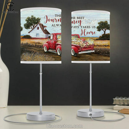 Red Truck The Best Journey Always Takes Us Home Table Lamp Art - Christian Lamp Art Decor - Bible Verse Table Lamp